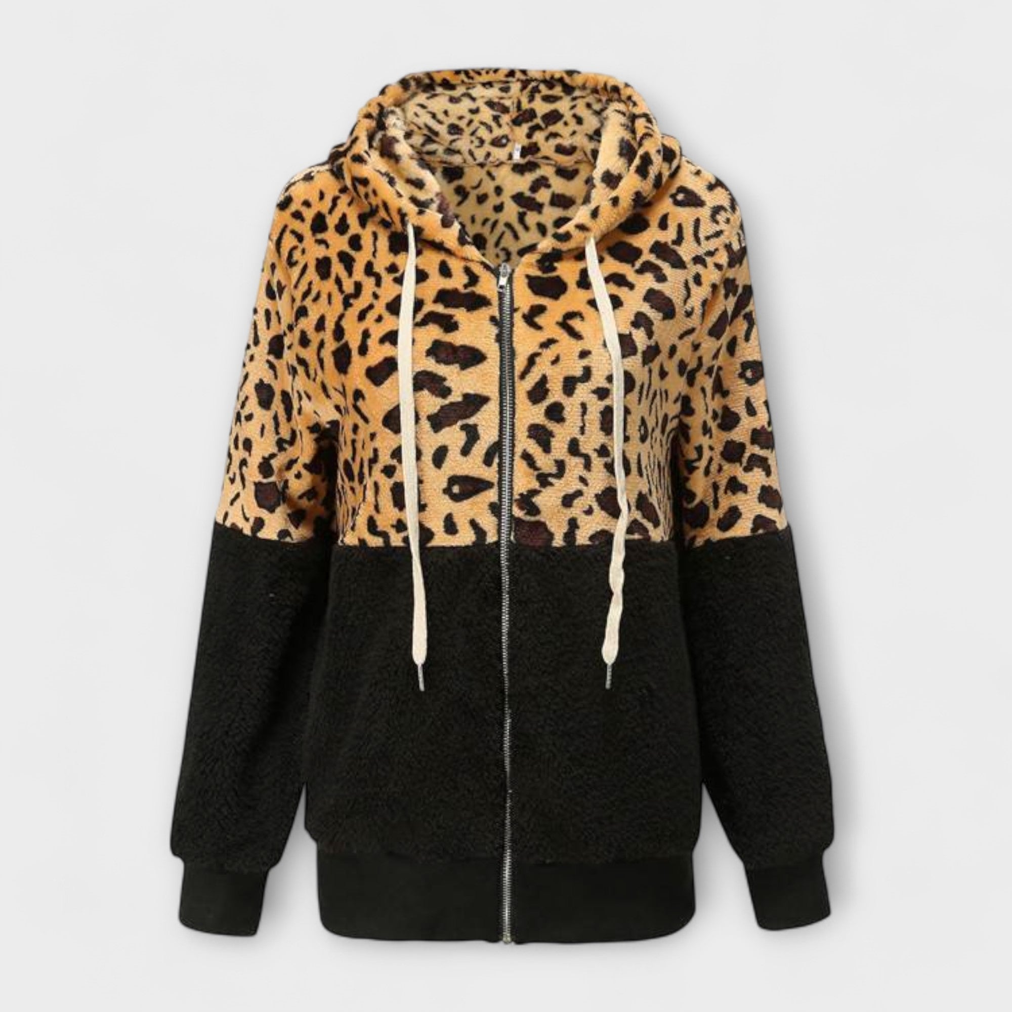 Lea - Fleece džemperis su gobtuvu leopardų raštu