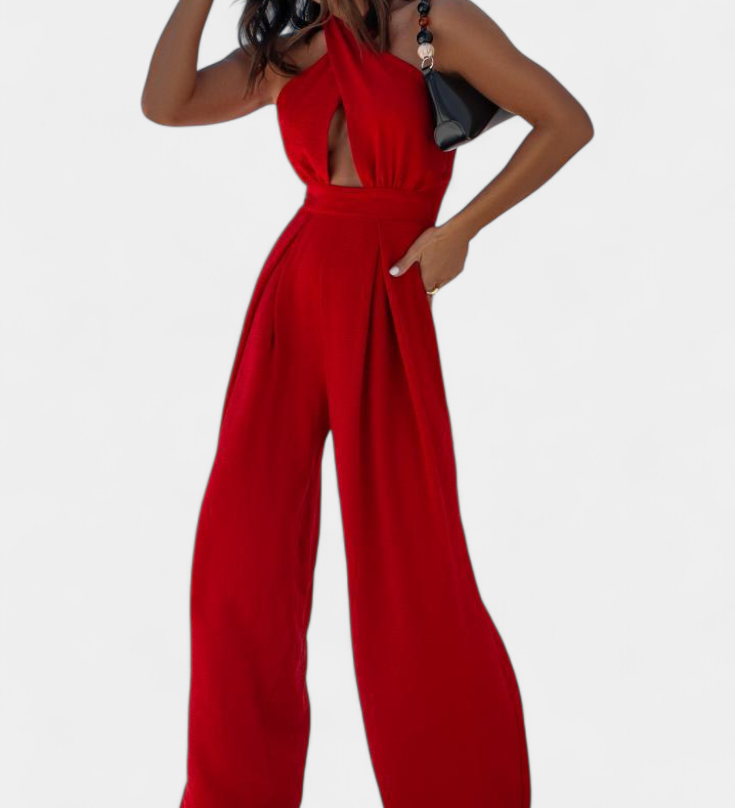Jessica Mono Halter Kryžminis Be Nugaros ir Plačiomis Kelnėmis
