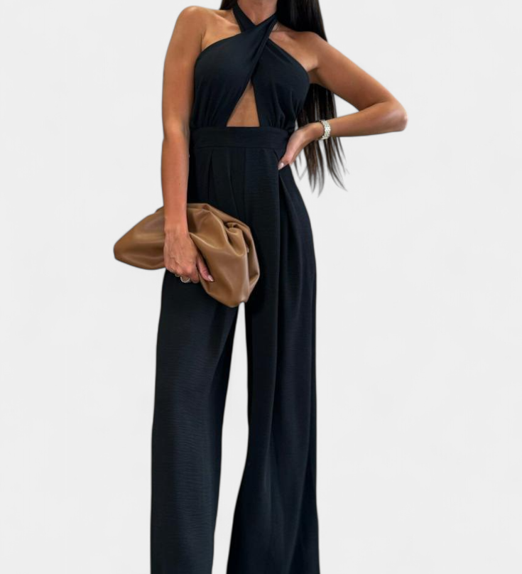Jessica Mono Halter Kryžminis Be Nugaros ir Plačiomis Kelnėmis