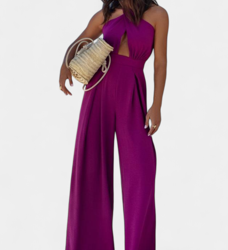 Jessica Mono Halter Kryžminis Be Nugaros ir Plačiomis Kelnėmis